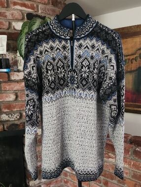 Antiwara 100% Alpaca Fair Isle Half Zip Sweater Gray Blue Nordic Pullover